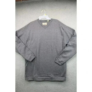 Redhead Men's Ribbed Pullover Sweater-Large-Gray-Cotton Blend-Nice